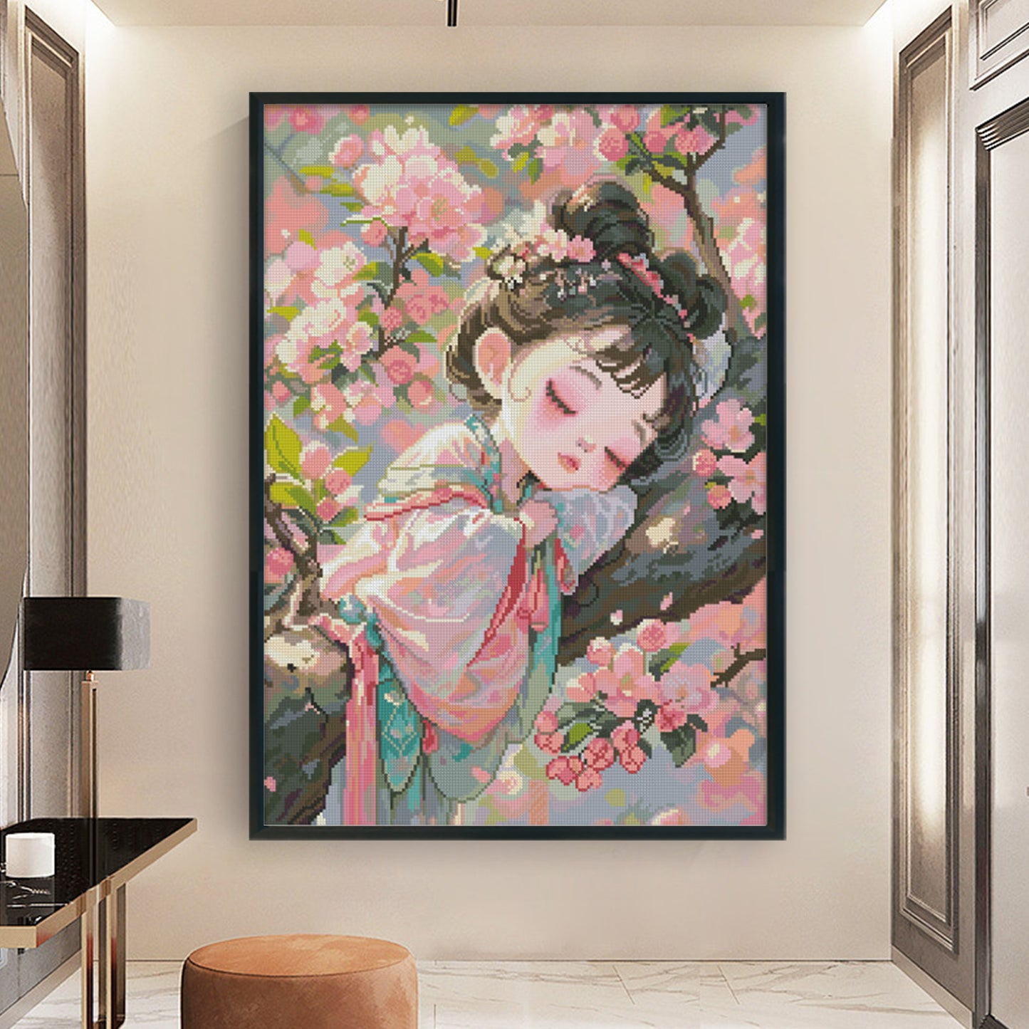 Ancient Style Maiden With Cherry Blossoms - Full 11CT Stamped Cross Stitch 50x70CM - Mona Lisa