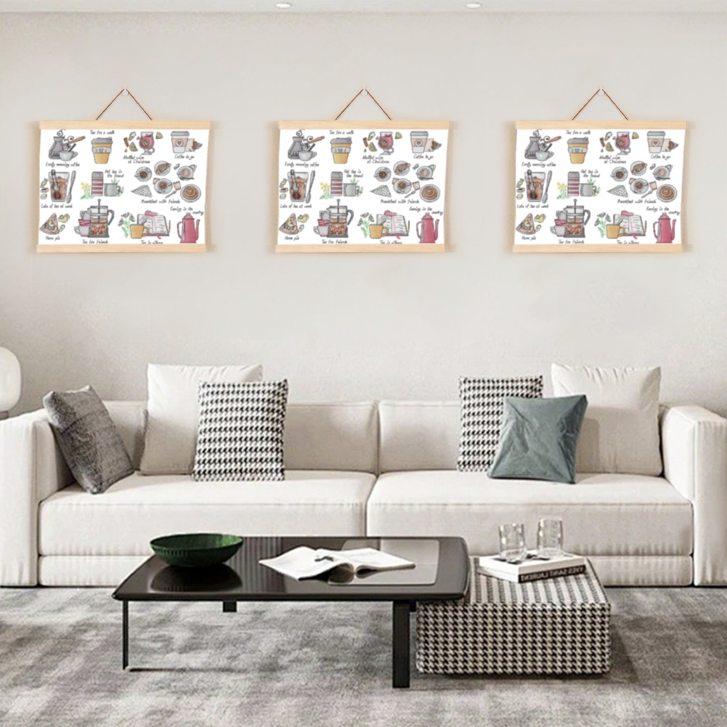 Wooden Magnetic Hanging Scroll Multi-Purpose Wall-Mounted Decorative Painting Rod Lightweight Art Work Print Hanging Holder For Canvas Paper Photo Picture (50CM White Wood)