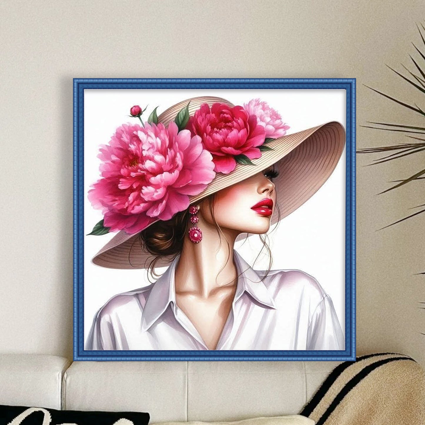 Peony Lady - Full 11CT Stamped Cross Stitch 45x45CM - Yishu