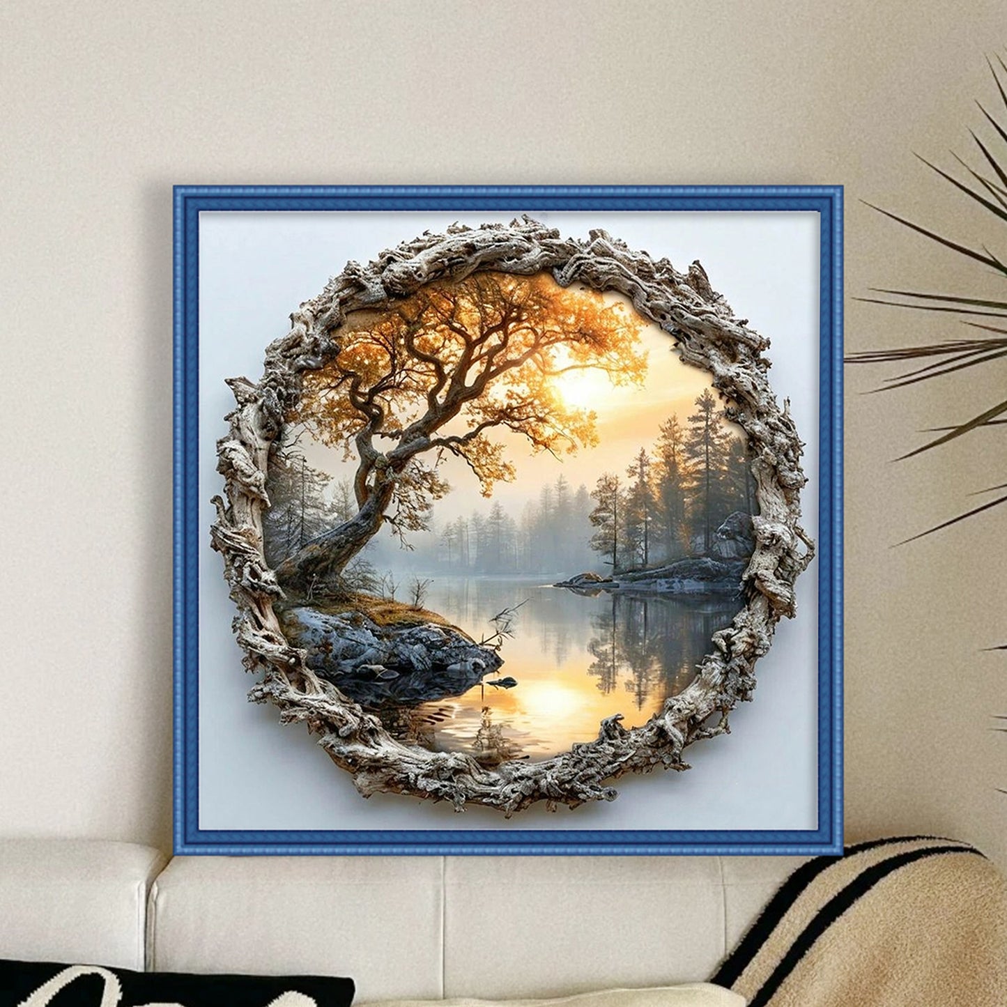 Lake Sunset - Full 11CT Stamped Cross Stitch 45x45CM - Yishu