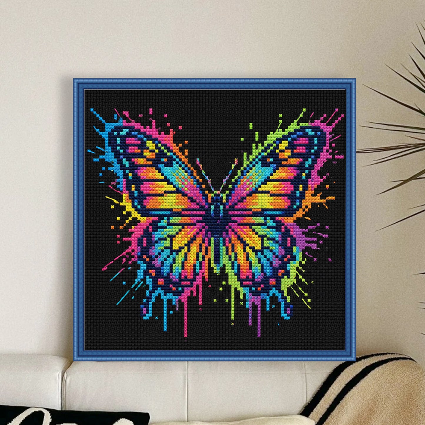 Colorful Splash Butterfly - Full 14CT Stamped Cross Stitch 30x30CM - Huacan