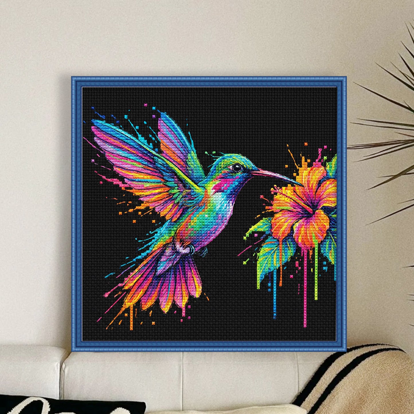 Colorful Splash Hummingbird - Full 14CT Stamped Cross Stitch 30x30CM - Huacan