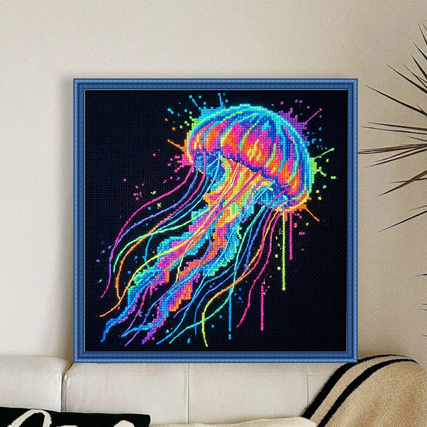 Colorful Splash Jellyfish - Full 14CT Stamped Cross Stitch 30x30CM - Huacan