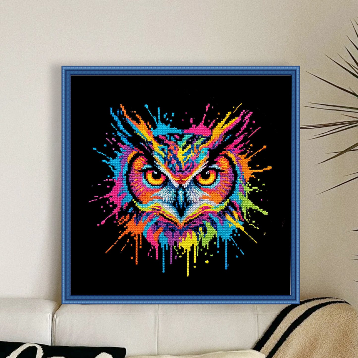 Colorful Splash Owl - Full 14CT Stamped Cross Stitch 30x30CM - Huacan