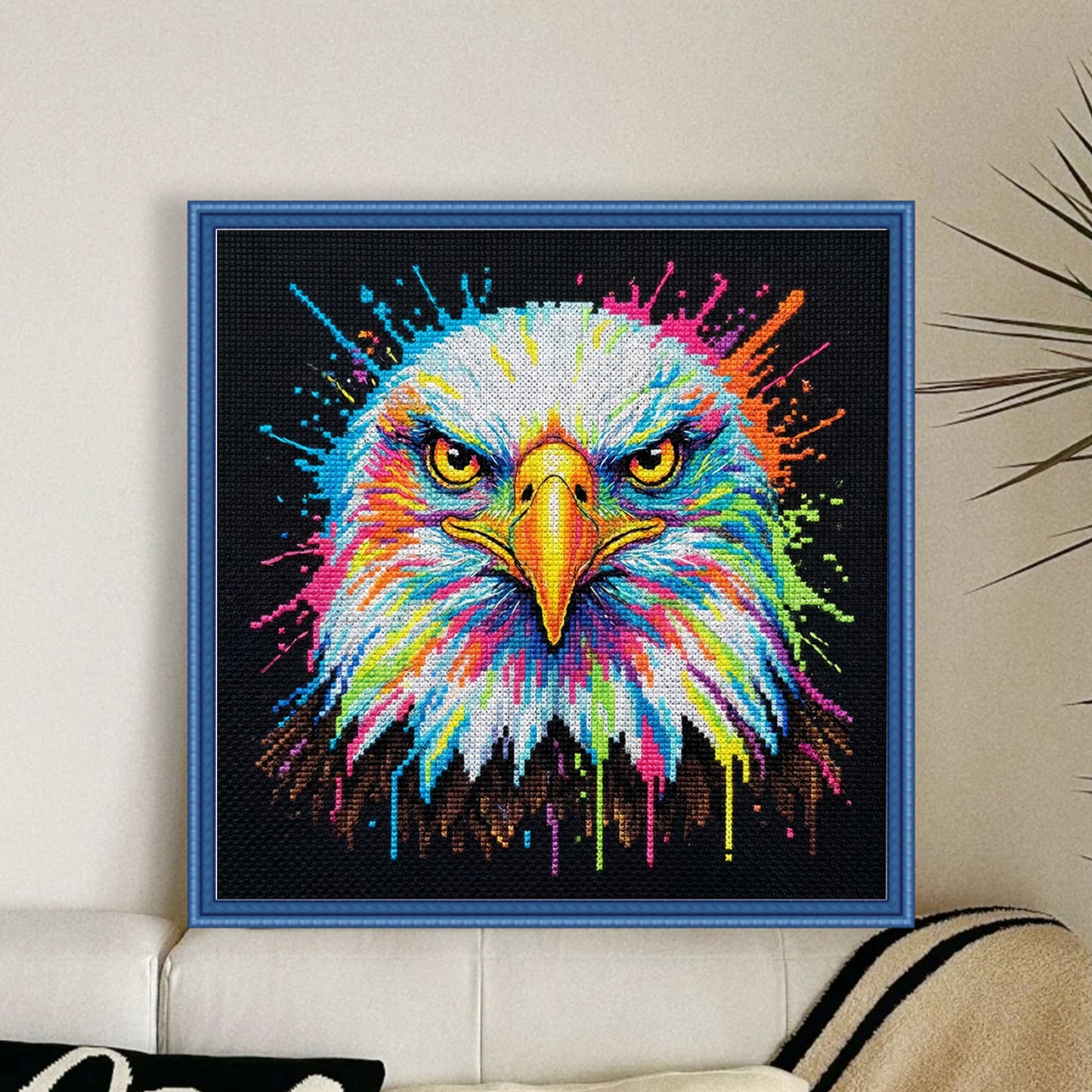 Colorful Splash Bald Eagle - Full 14CT Stamped Cross Stitch 30x30CM - Huacan