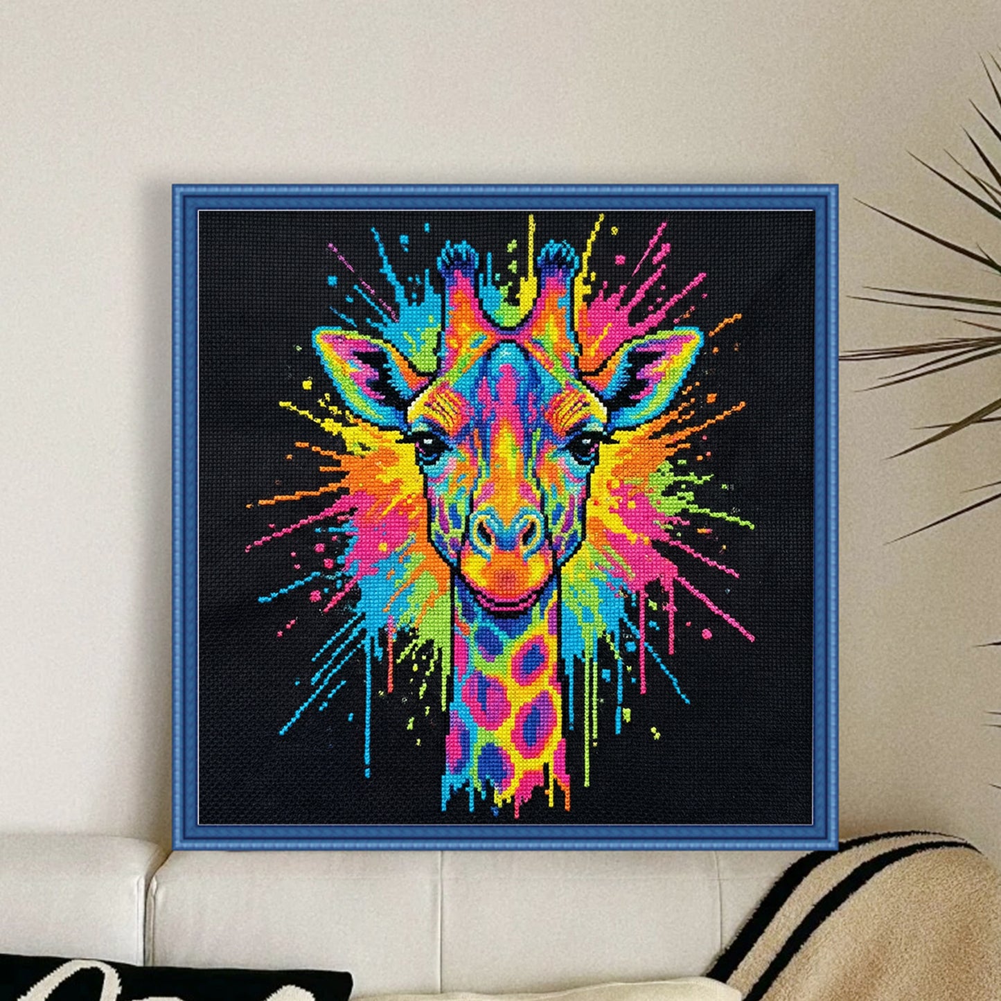Colorful Splash Giraffe - Full 14CT Stamped Cross Stitch 30x30CM - Huacan