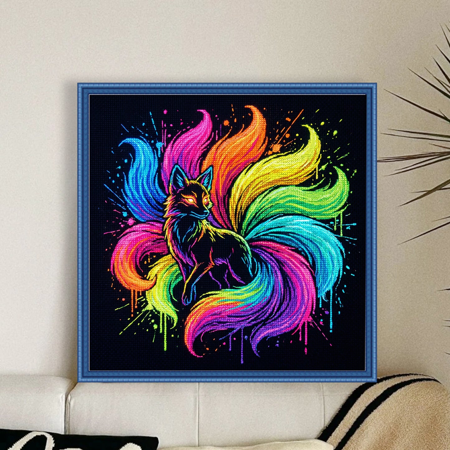 Colorful Splash Kitsune - Full 14CT Stamped Cross Stitch 30x30CM - Huacan