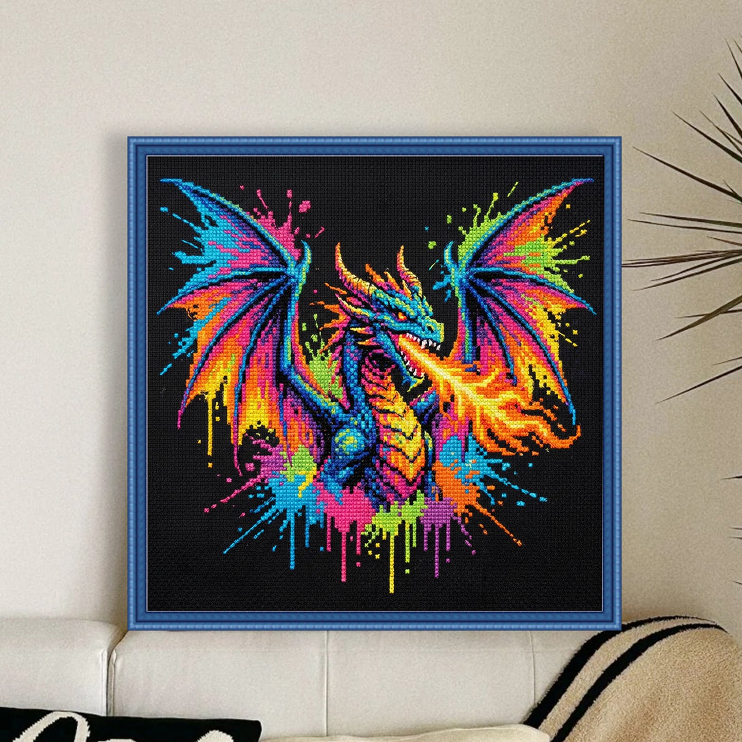 Colorful Splash Dragon - Full 14CT Stamped Cross Stitch 30x30CM - Huacan