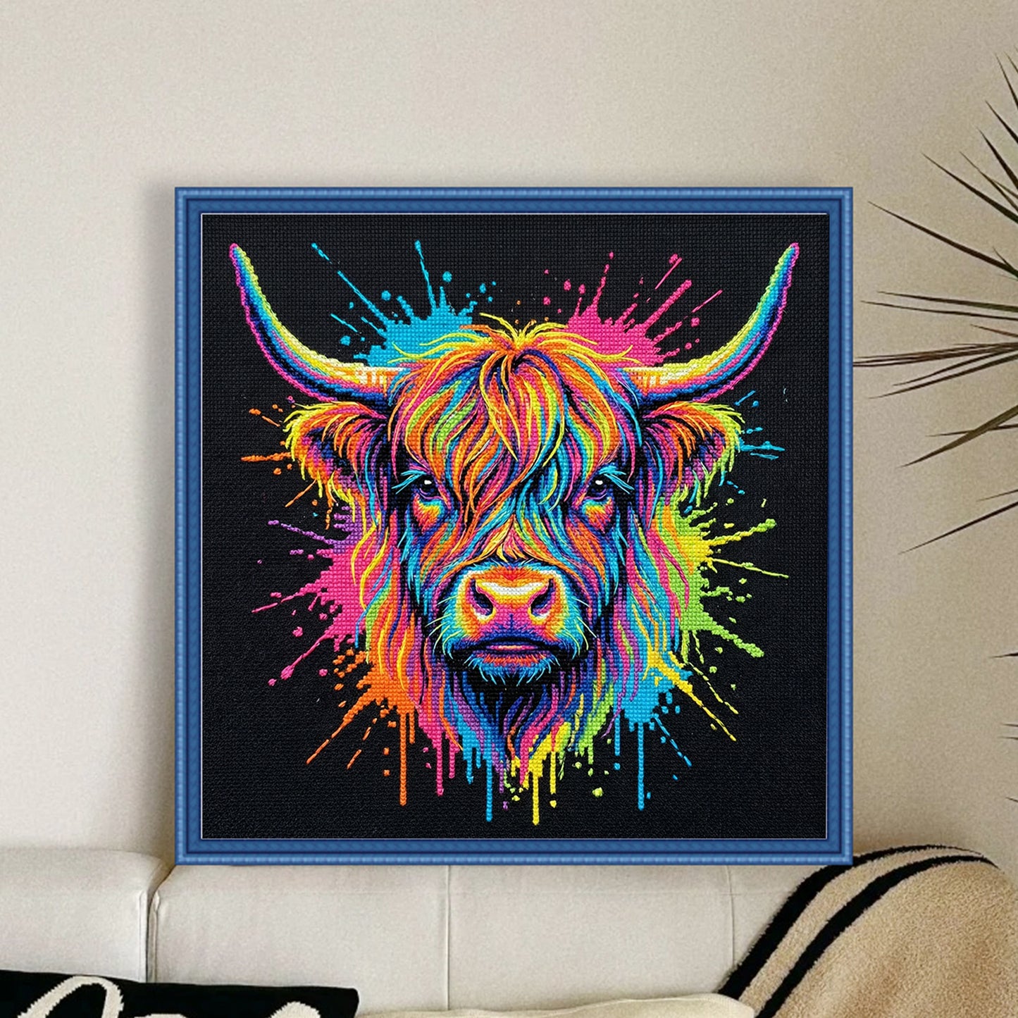 Colorful Splash Cow - Full 14CT Stamped Cross Stitch 30x30CM - Huacan