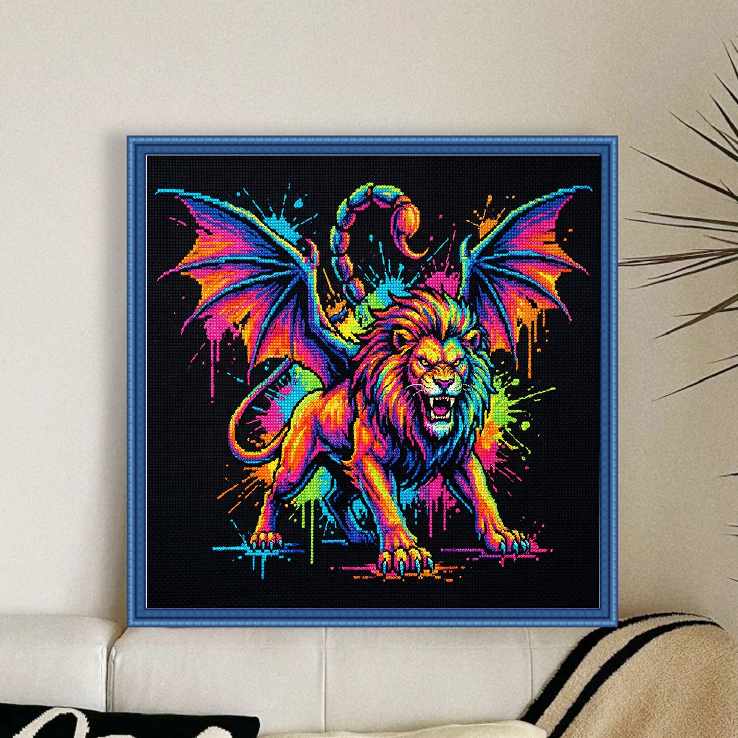 Colorful Splash Manticore - Full 14CT Stamped Cross Stitch 30x30CM - Huacan