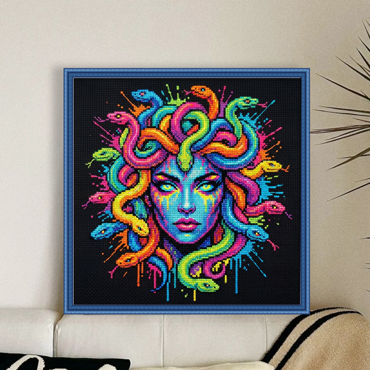 Colorful Splash Medusa - Full 14CT Stamped Cross Stitch 30x30CM - Huacan