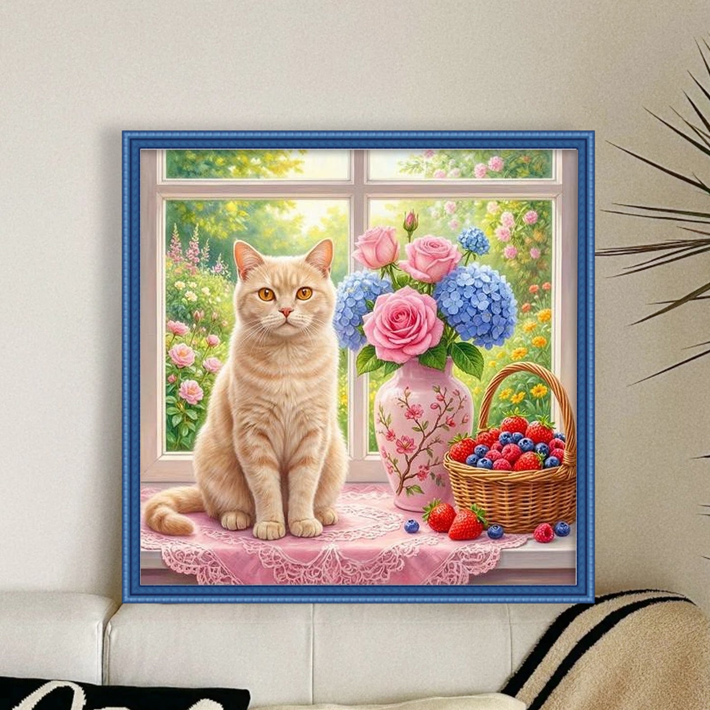 Spring Easter Cat - Full 14CT Counted Cross Stitch 40x40CM - Yishu