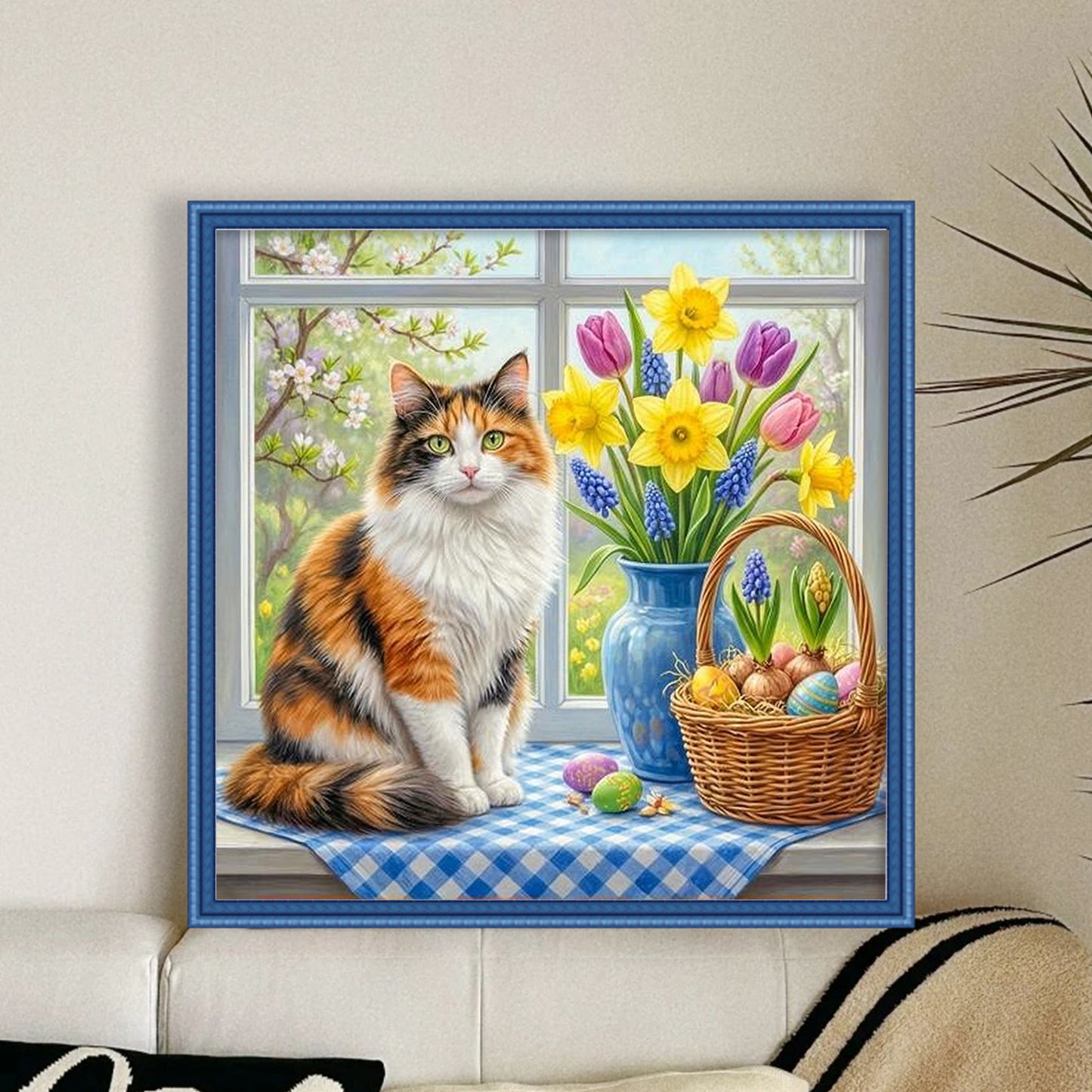 Summer Garden Cat - Full 14CT Counted Cross Stitch 40x40CM - Yishu