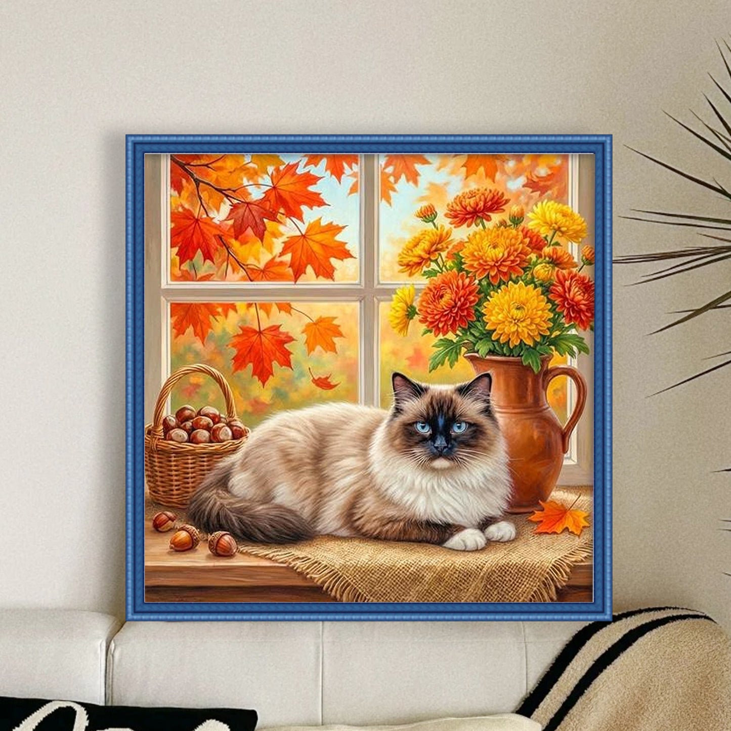 Autumn Fall Cat - Full 14CT Counted Cross Stitch 40x40CM - Yishu