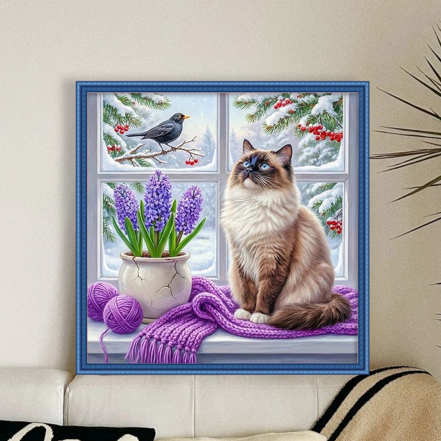 Winter Window Cat - Full 14CT Counted Cross Stitch 40x40CM - Yishu