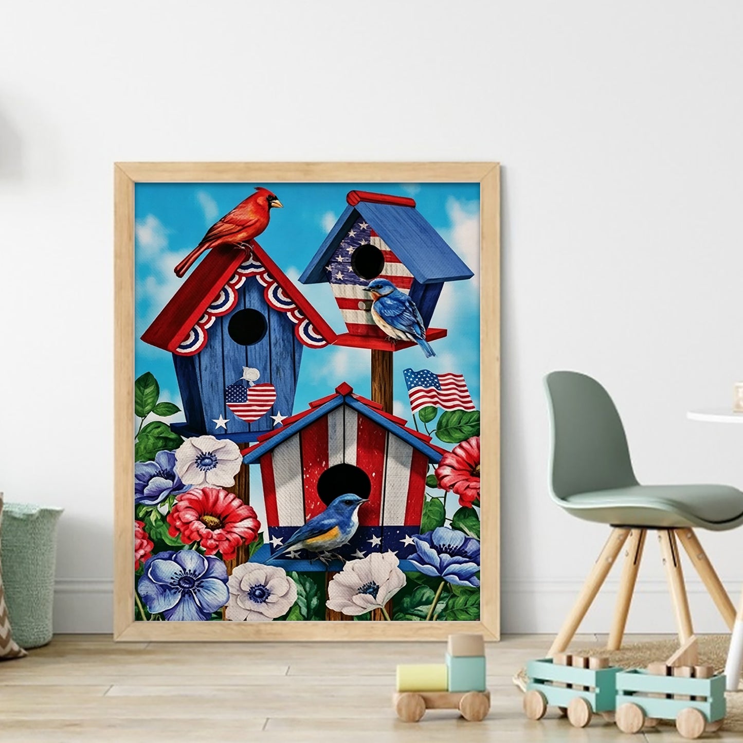 Patriotic Birdhouse Independence Day - Full 11CT Stamped Cross Stitch 40x50CM - Yishu