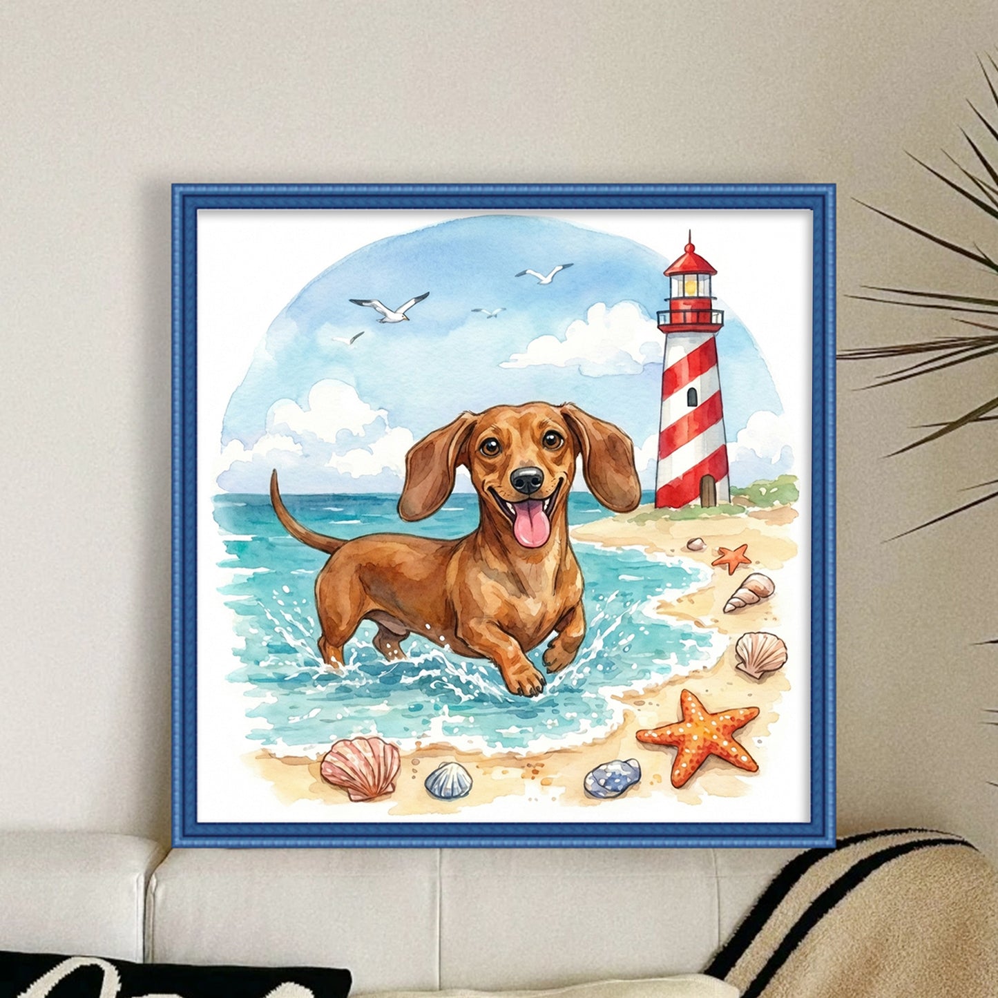 Dachshund By The Sea-Dog - Full 14CT Stamped Cross Stitch 30x30CM - Huacan