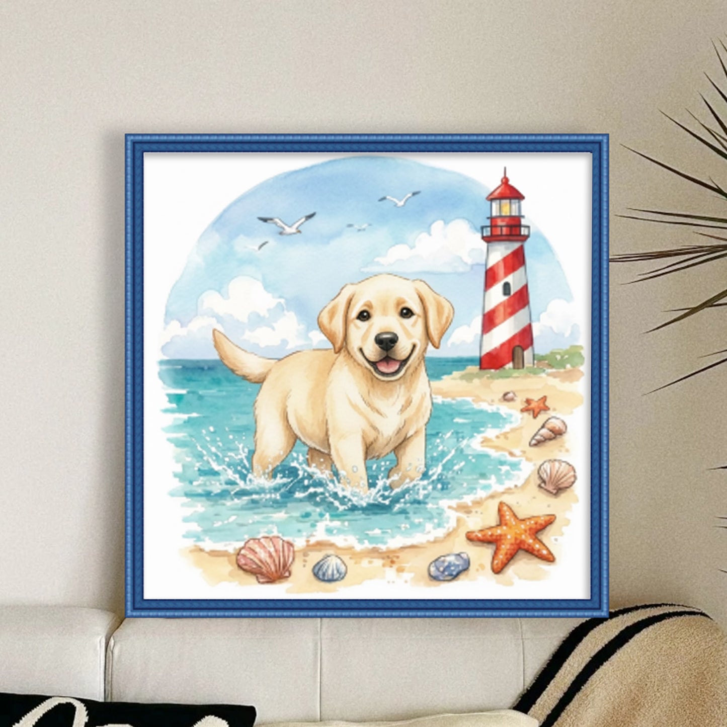 Labrador By The Sea-Dog - Full 14CT Stamped Cross Stitch 30x30CM - Huacan