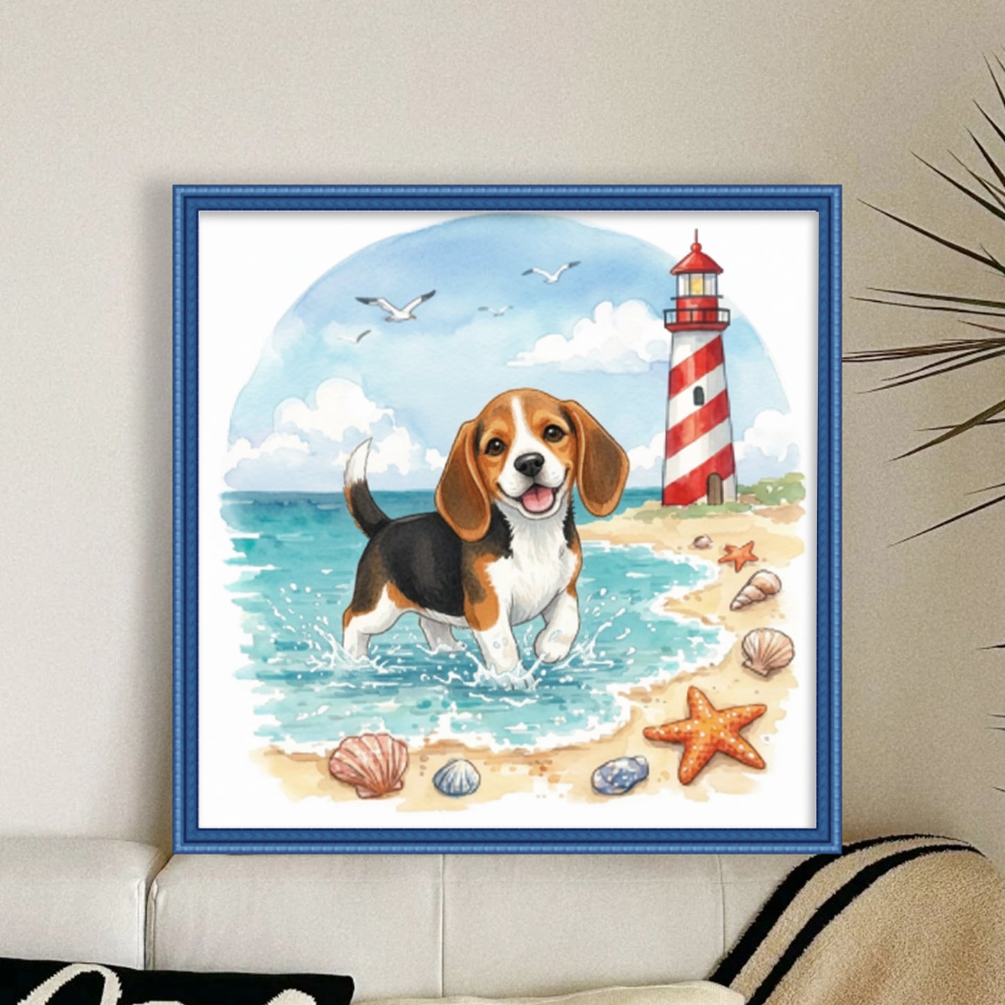 Beagle By The Sea-Dog - Full 14CT Stamped Cross Stitch 30x30CM - Huacan