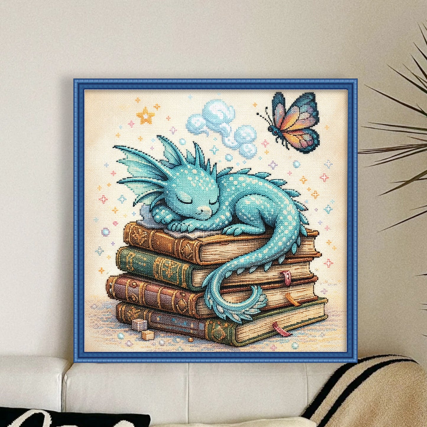 Books And Dragon - Full 14CT Stamped Cross Stitch 40x40CM - Huacan