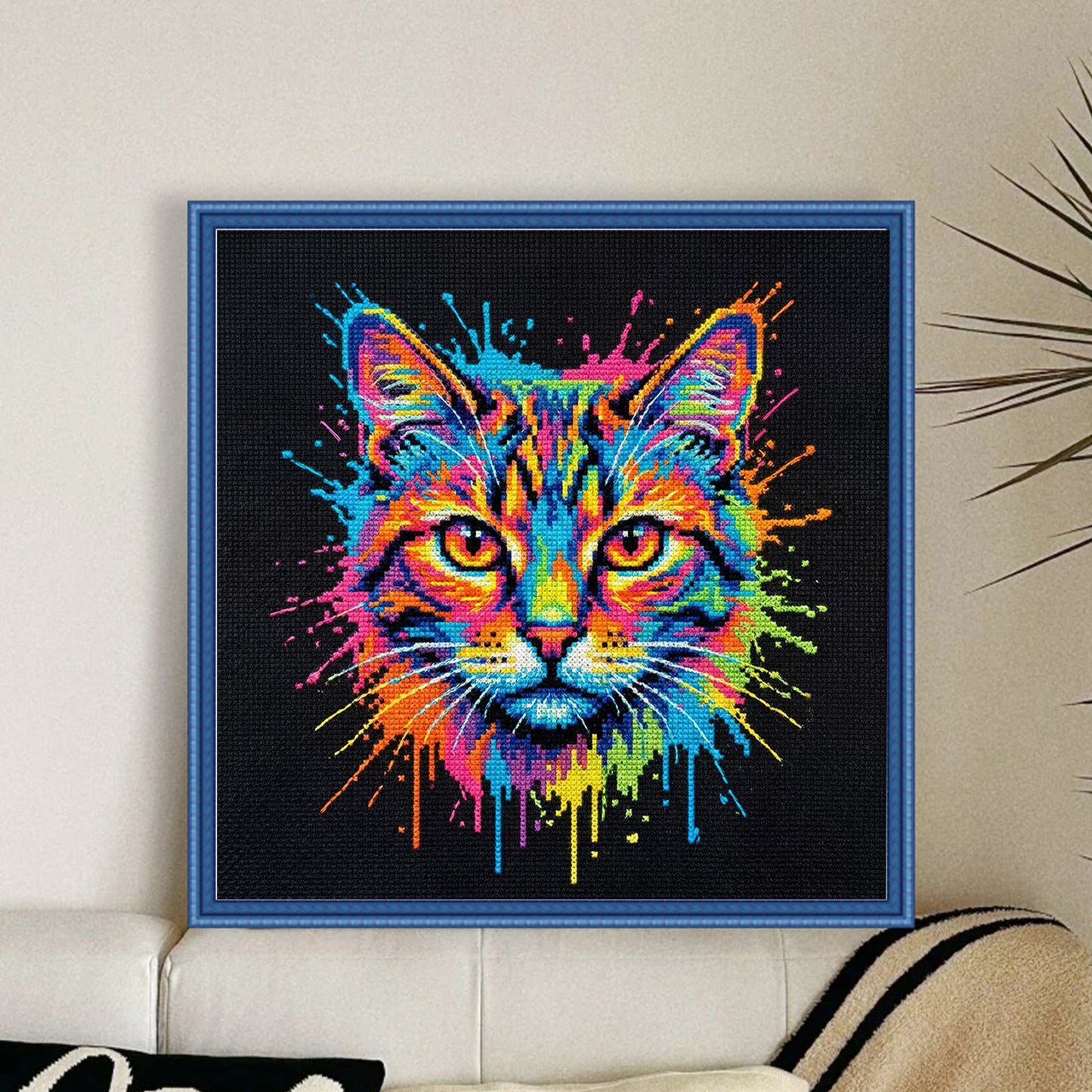 Cat - Full 14CT Stamped Cross Stitch 30x30CM - Huacan