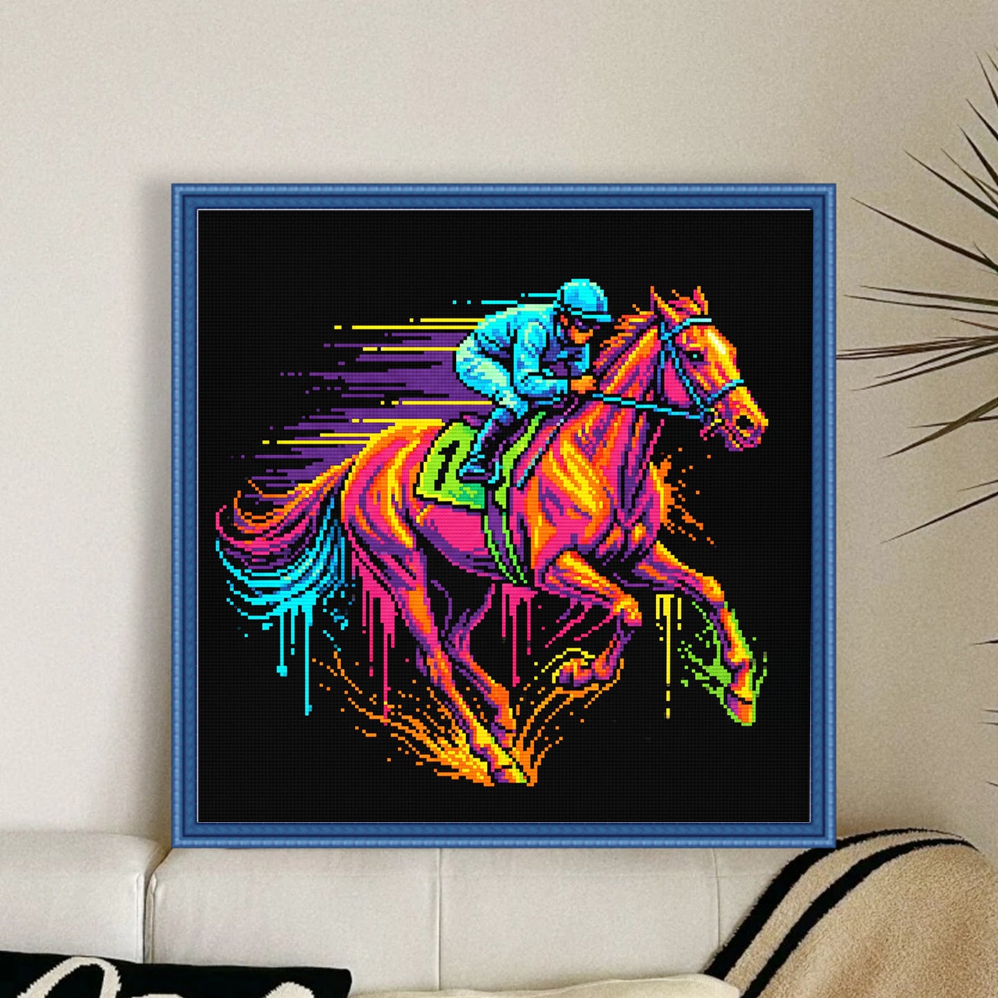 Racing Horse - Full 14CT Stamped Cross Stitch 30x30CM - Huacan