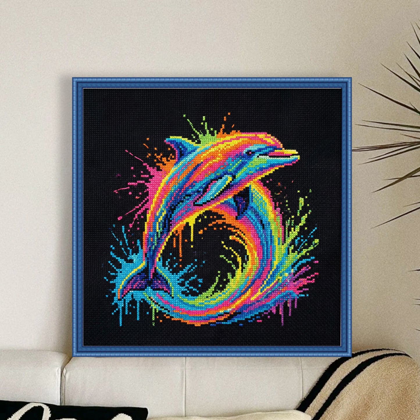 Colorful Splash Dolphin - Full 14CT Counted Cross Stitch 30x30CM - Yishu