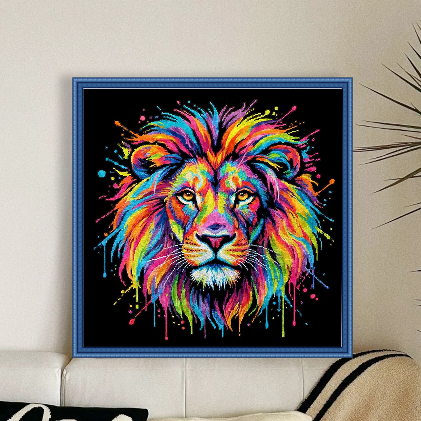 Colorful Splash Lion - Full 14CT Counted Cross Stitch 30x30CM - Yishu