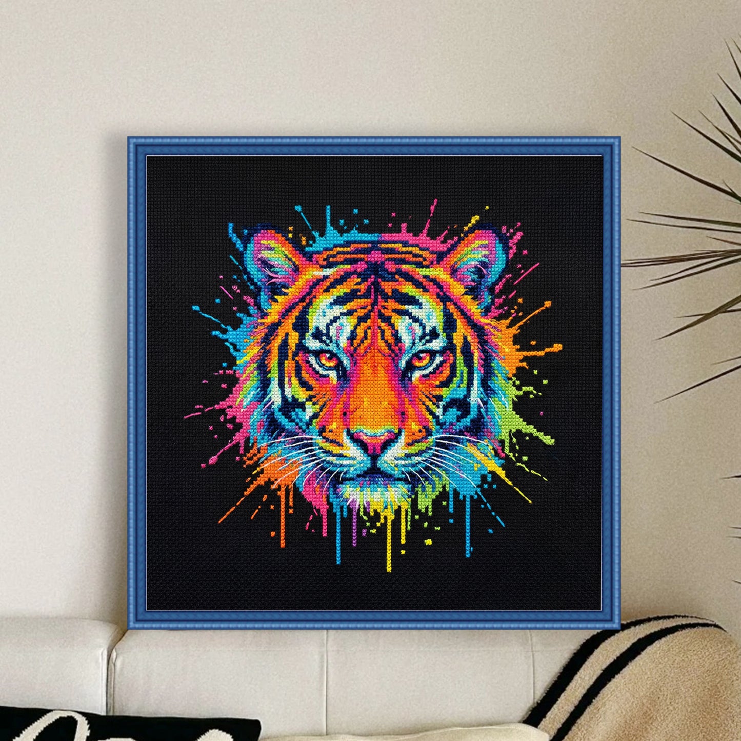 Colorful Splash Tiger - Full 14CT Counted Cross Stitch 30x30CM - Yishu