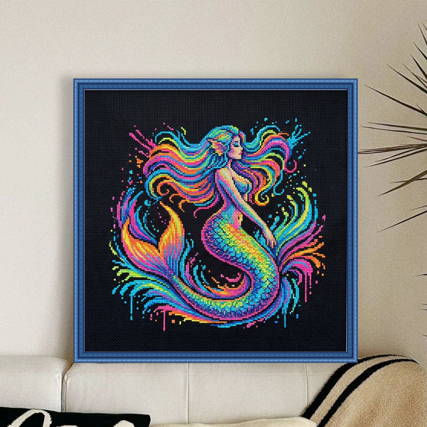 Colorful Splash Mermaid - Full 14CT Counted Cross Stitch 30x30CM - Yishu