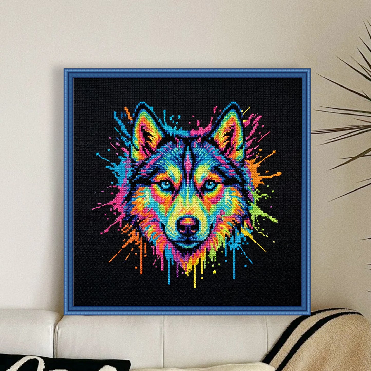 Colorful Splash Husky - Full 14CT Counted Cross Stitch 30x30CM - Yishu
