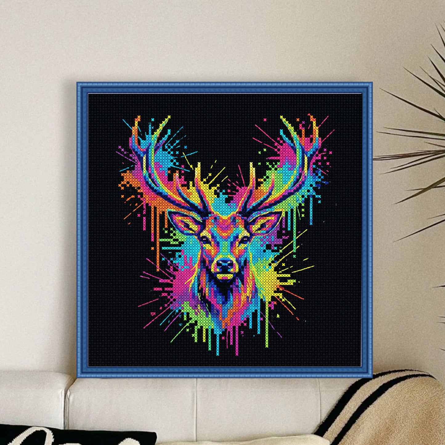 Colorful Splash Deer - Full 14CT Counted Cross Stitch 30x30CM - Yishu