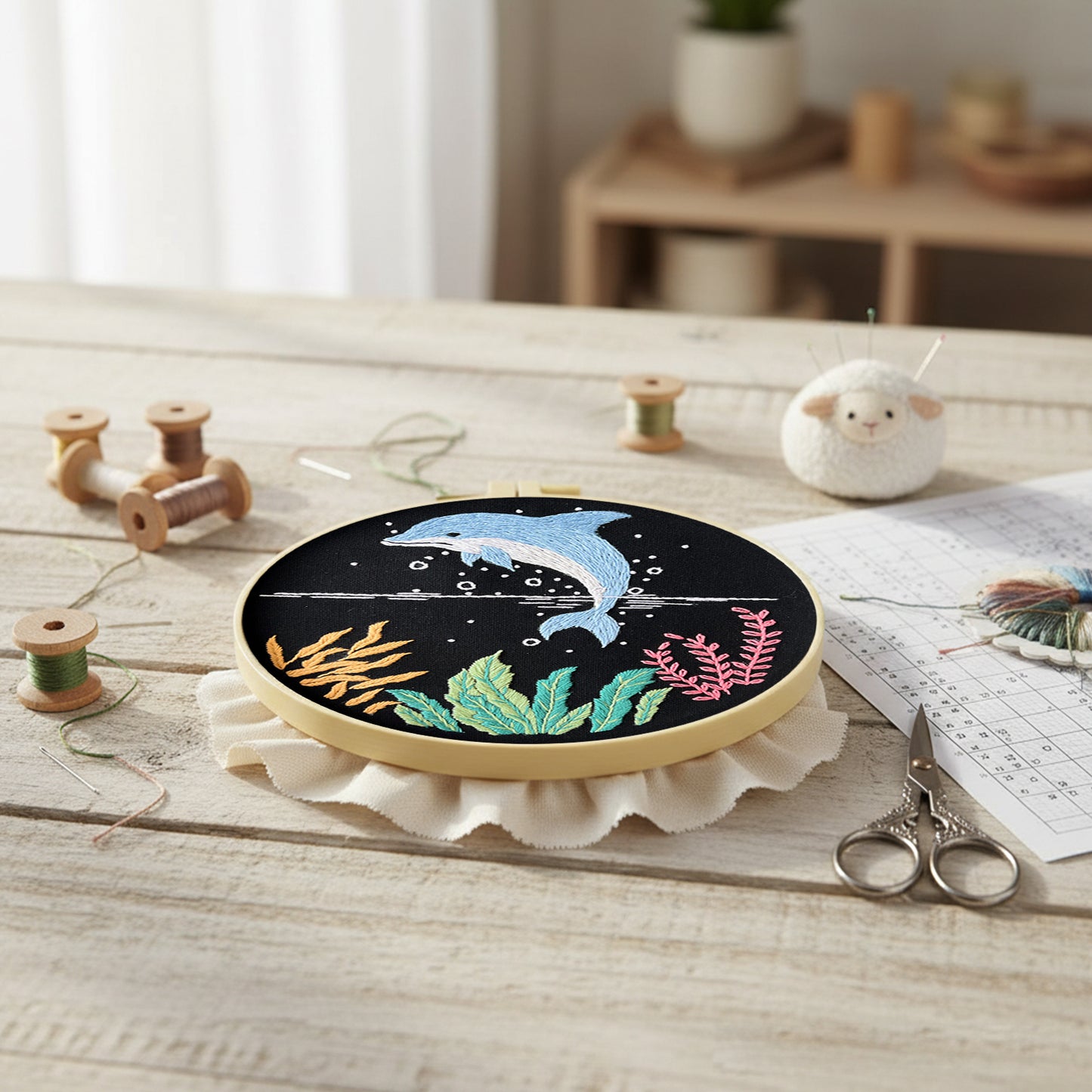 Clownfish - DIY Embroidery Cross Stitch Kit with Pattern Cotton Threads Needles Hoop 30x30CM/11.81x11.81in