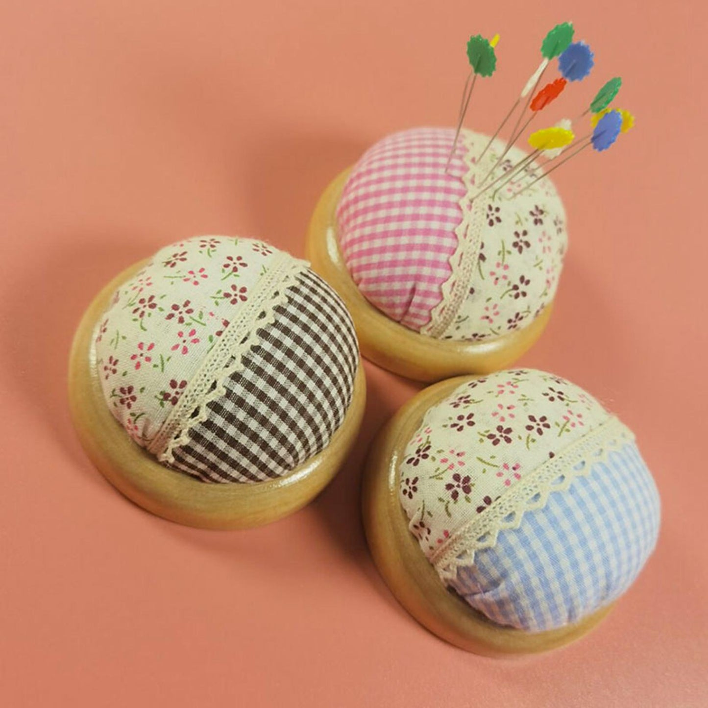 Japanese Style Round Pin Cushion Wooden Base Sewing Pin Cushion Sewing Accessories Sewing Needle Cushion for Sewing Quilting Embroidery and DIY Crafts