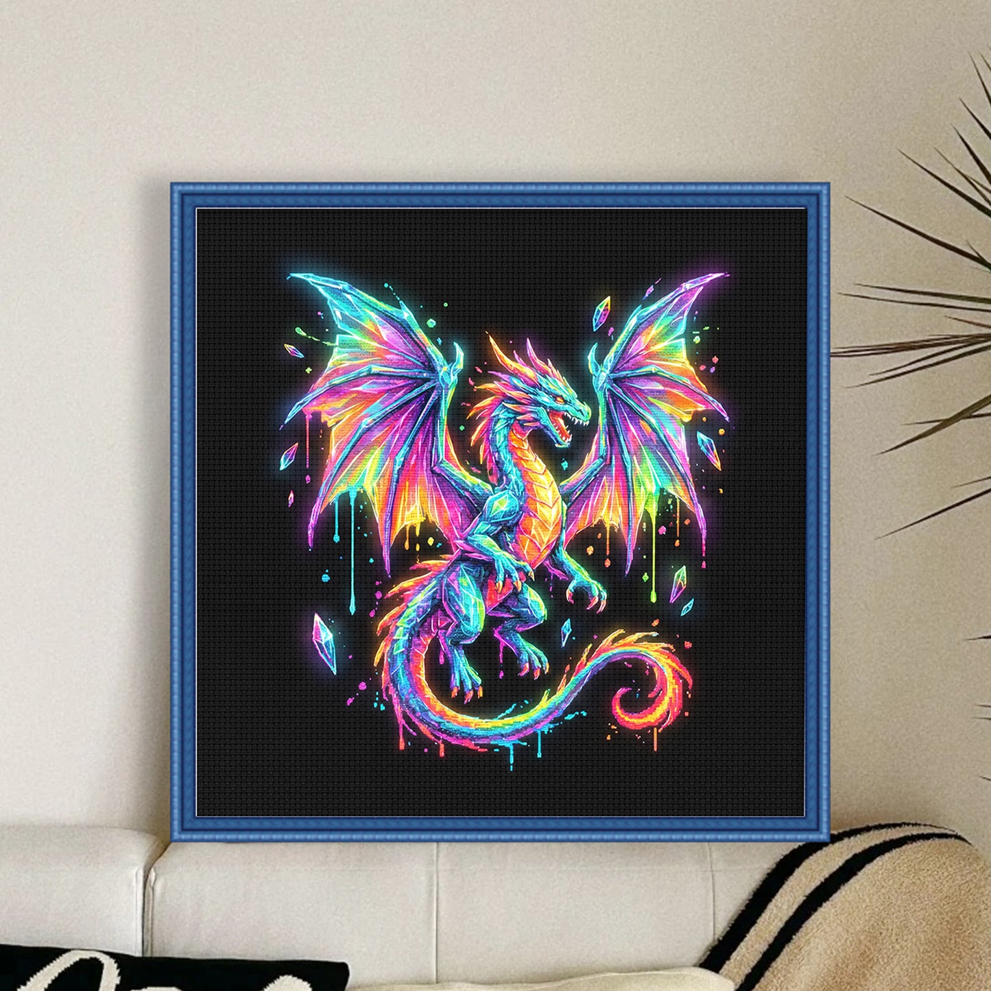 Rainbow Dragon - Full 14CT Stamped Cross Stitch 30x30CM - Huacan