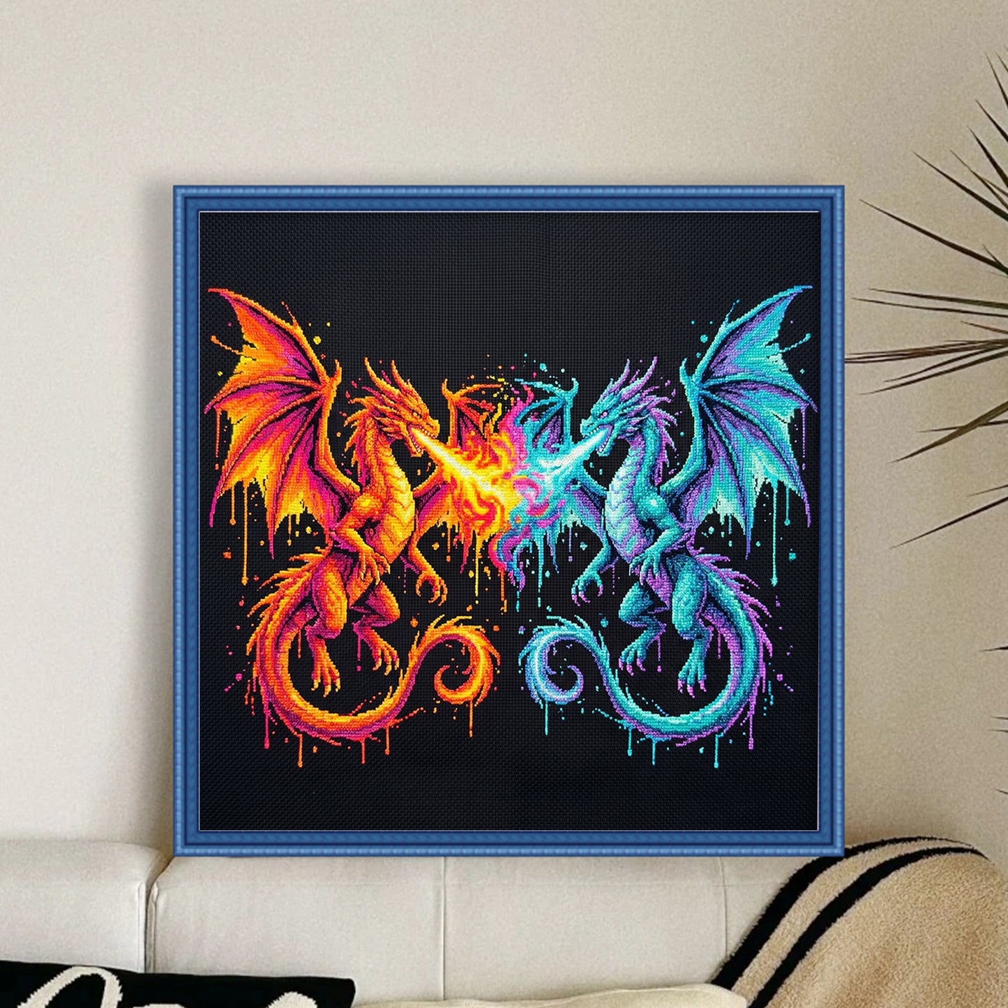 Dual Dragons - Full 14CT Counted Cross Stitch 30x30CM - Yishu
