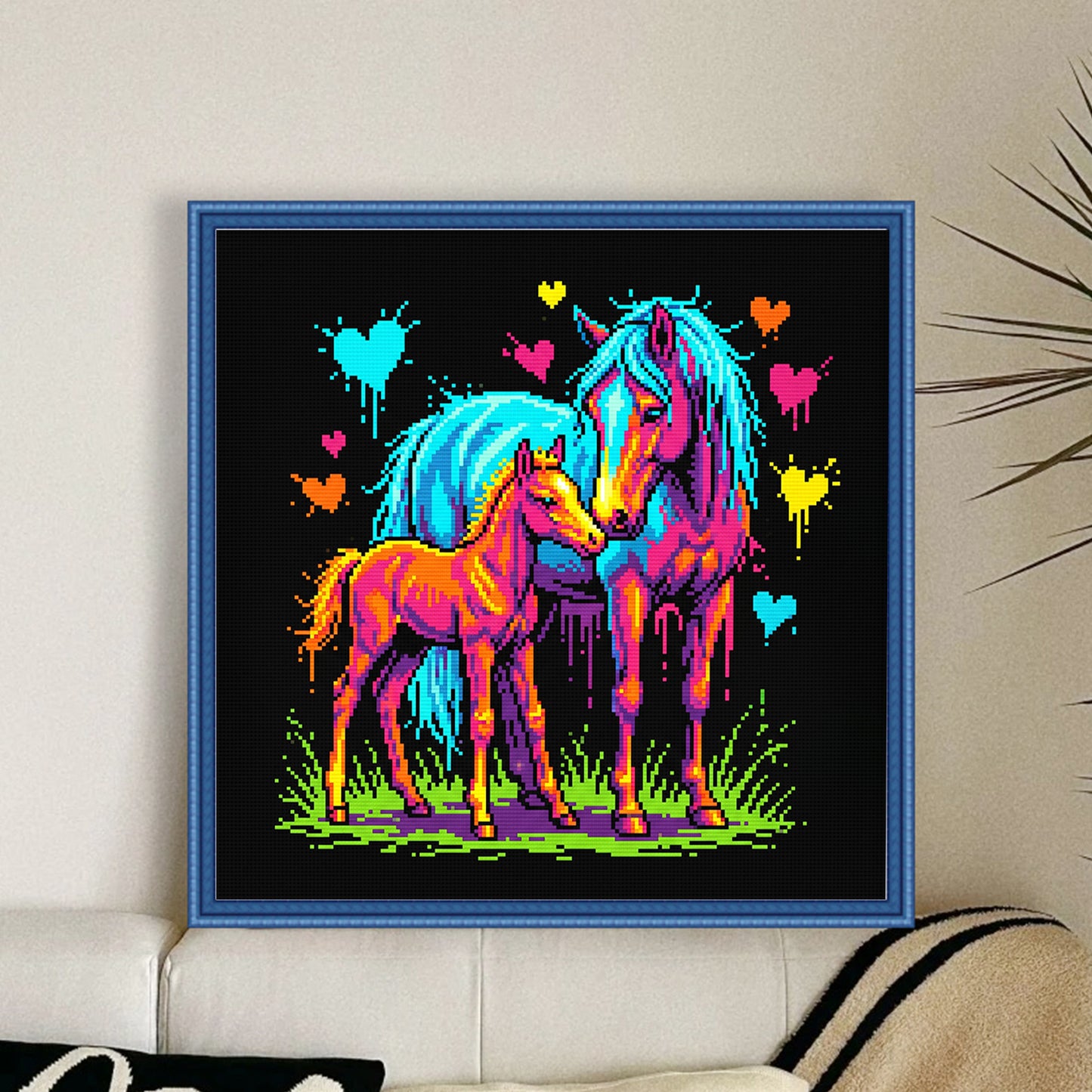 Neon Horse - Full 14CT Counted Cross Stitch 30x30CM - Yishu