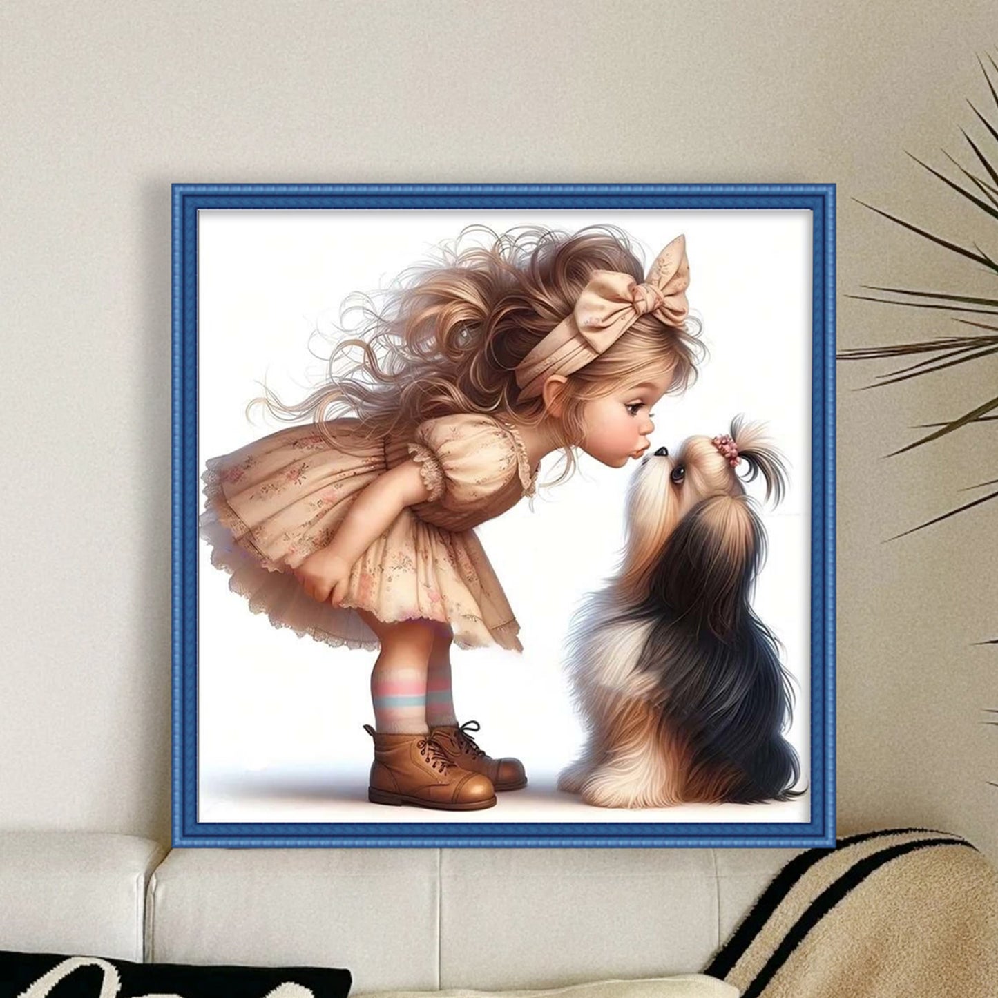 Shih Tzu And Girl - Full 11CT Stamped Cross Stitch 45x45CM - Huacan