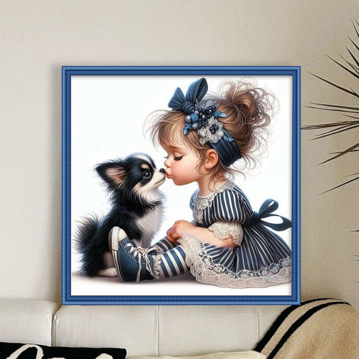 Chihuahua And Girl - Full 11CT Stamped Cross Stitch 45x45CM - Huacan