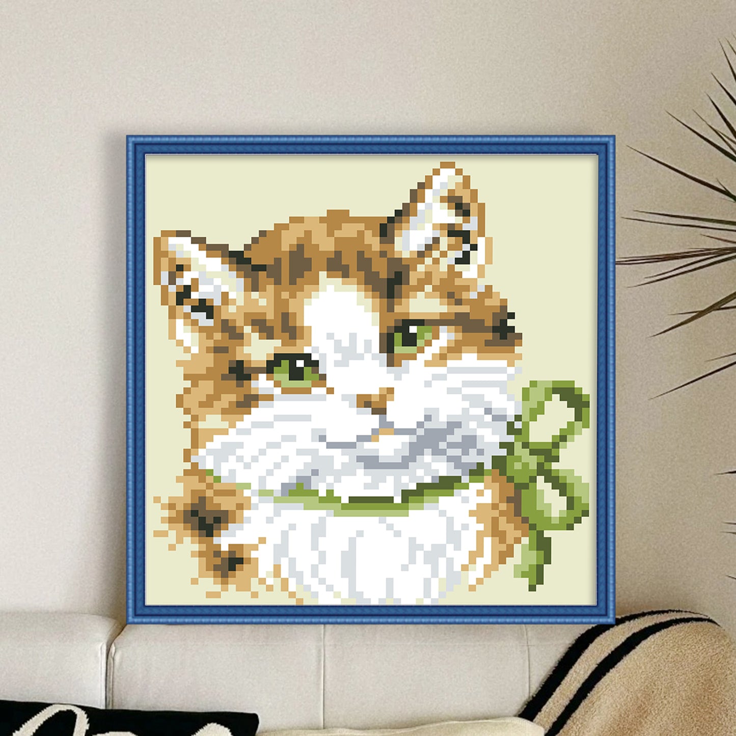 Tabby Cat - Full 9CT Stamped Cross Stitch - Bead Embroidery 17x18CM/6.69x7.09in