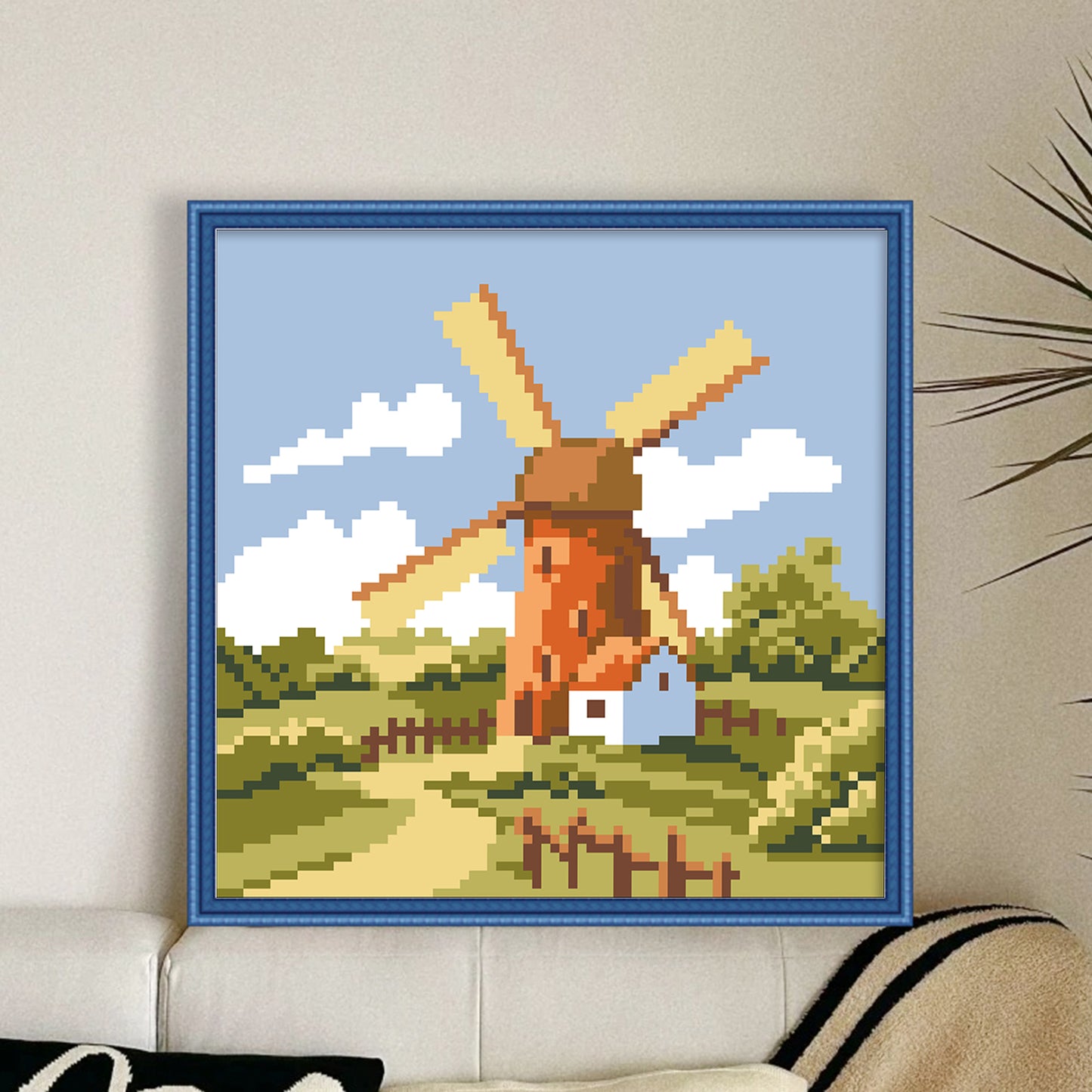 Dutch Windmill - Full 9CT Stamped Cross Stitch - Bead Embroidery 21x21CM/8.27x8.27in