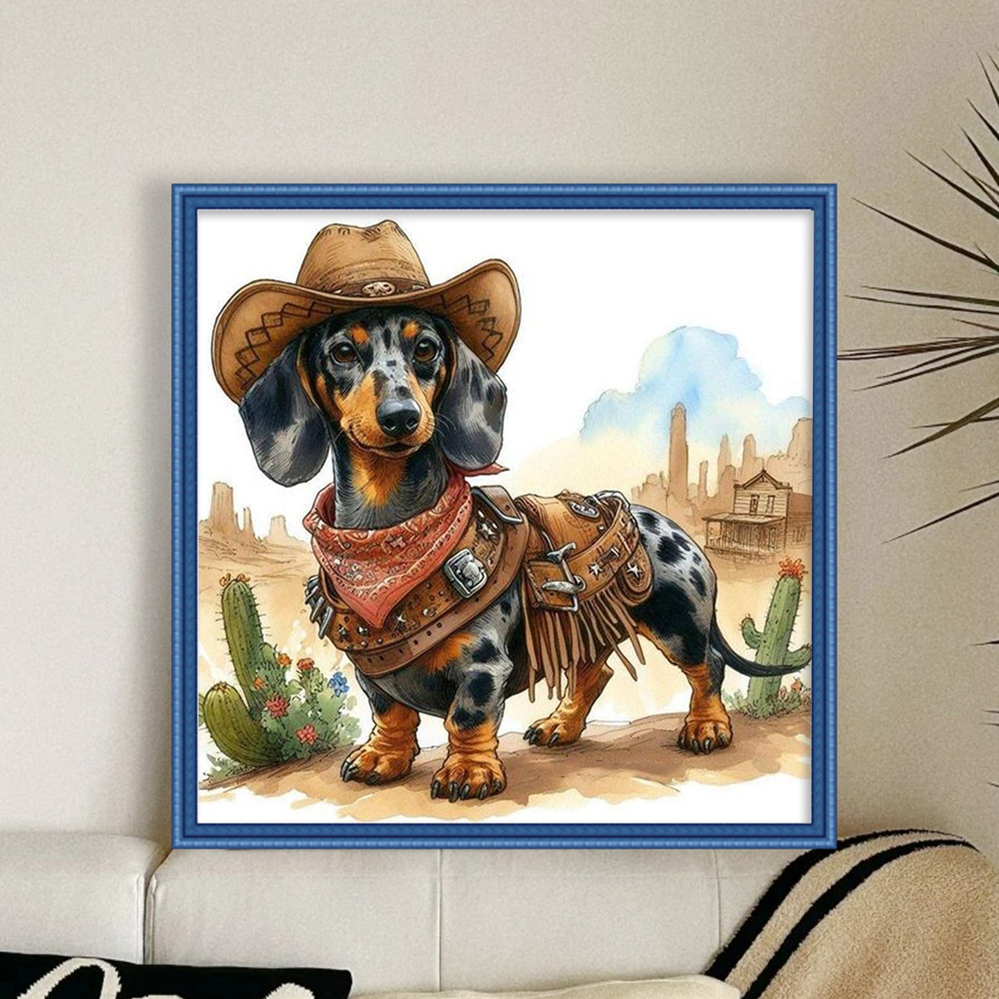 Cowboy Dachshund - Full 11CT Stamped Cross Stitch 40x40CM - Huacan