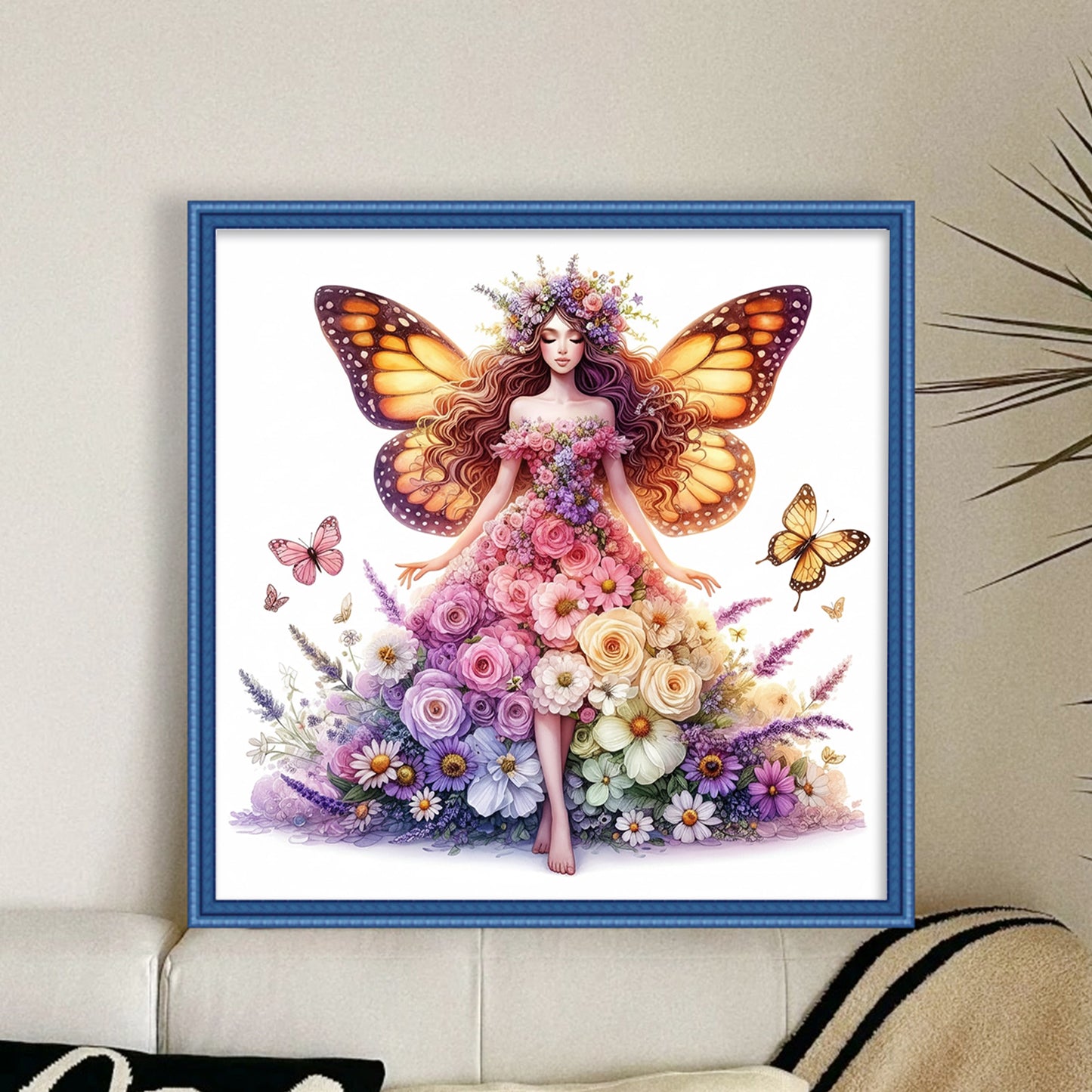 Butterfly Fairy In Floral Dress - Full 11CT Stamped Cross Stitch 45x45CM - Huacan