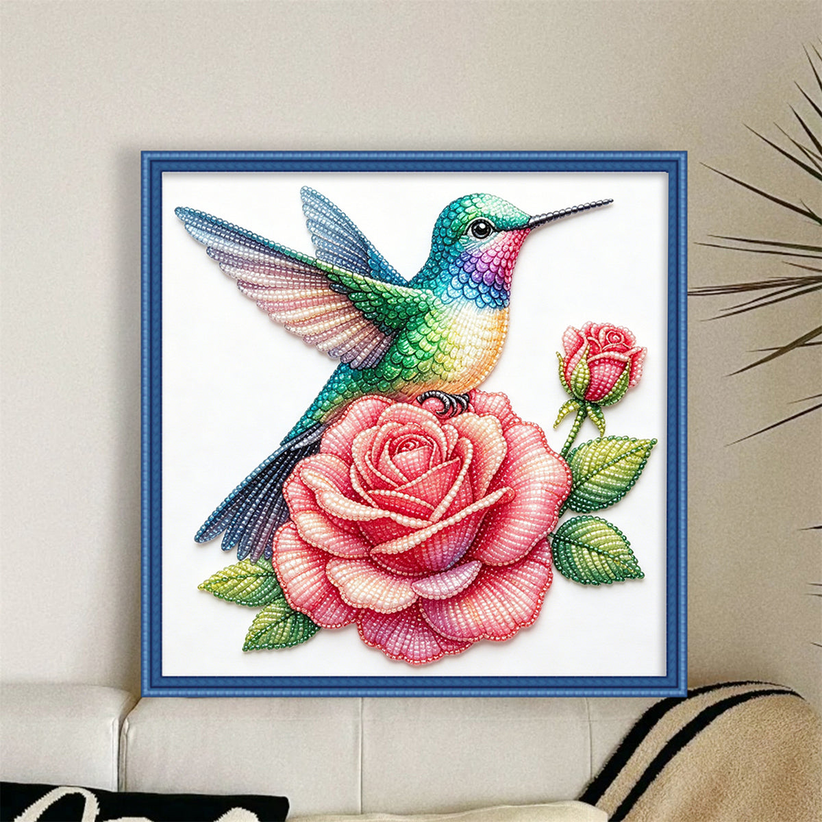 Humming Rose - Partial 11CT Stamped Cross Stitch - Bead Embroidery 36×36CM/14.17×14.17in