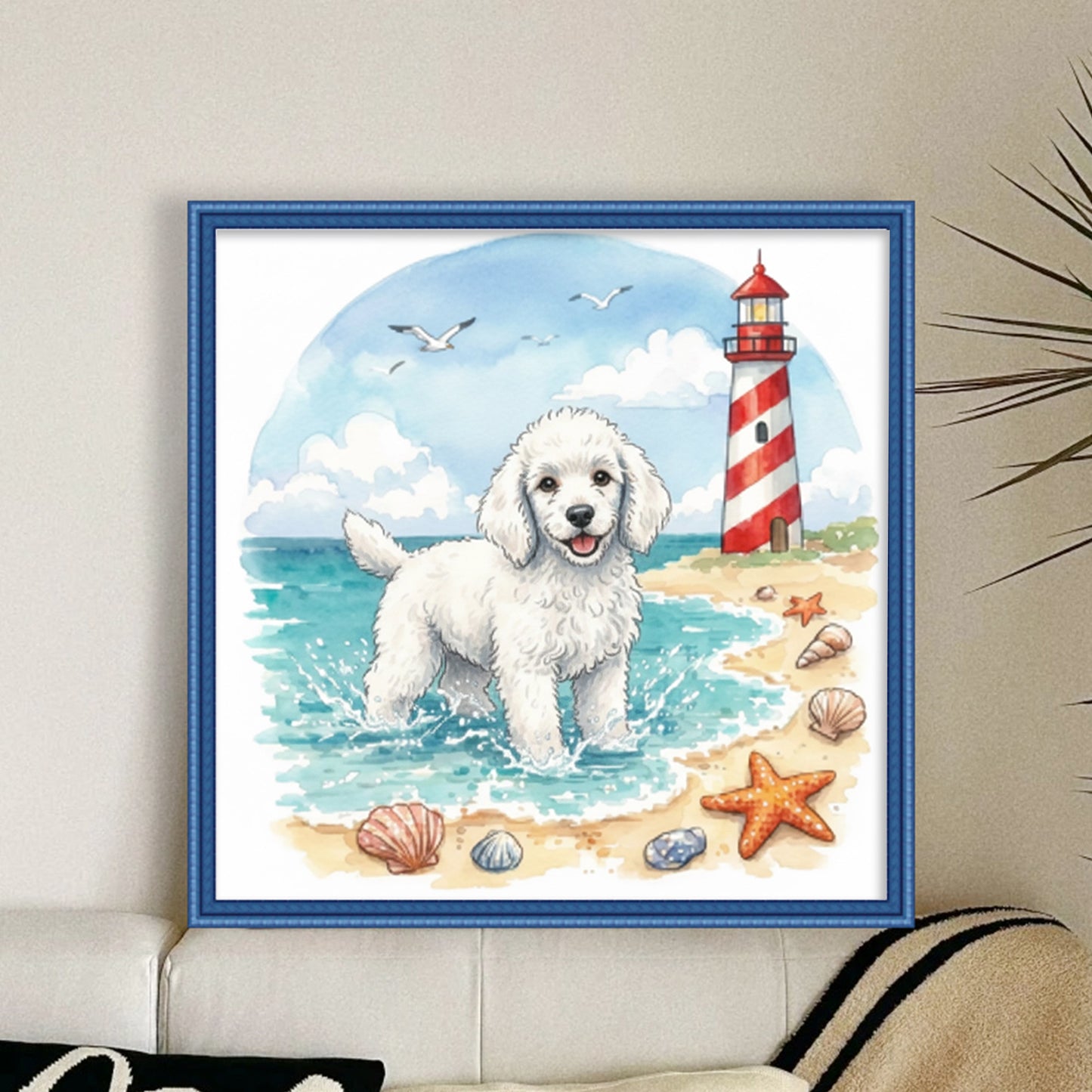 Poodle-Dog - Full 14CT Stamped Cross Stitch 30x30CM - Huacan