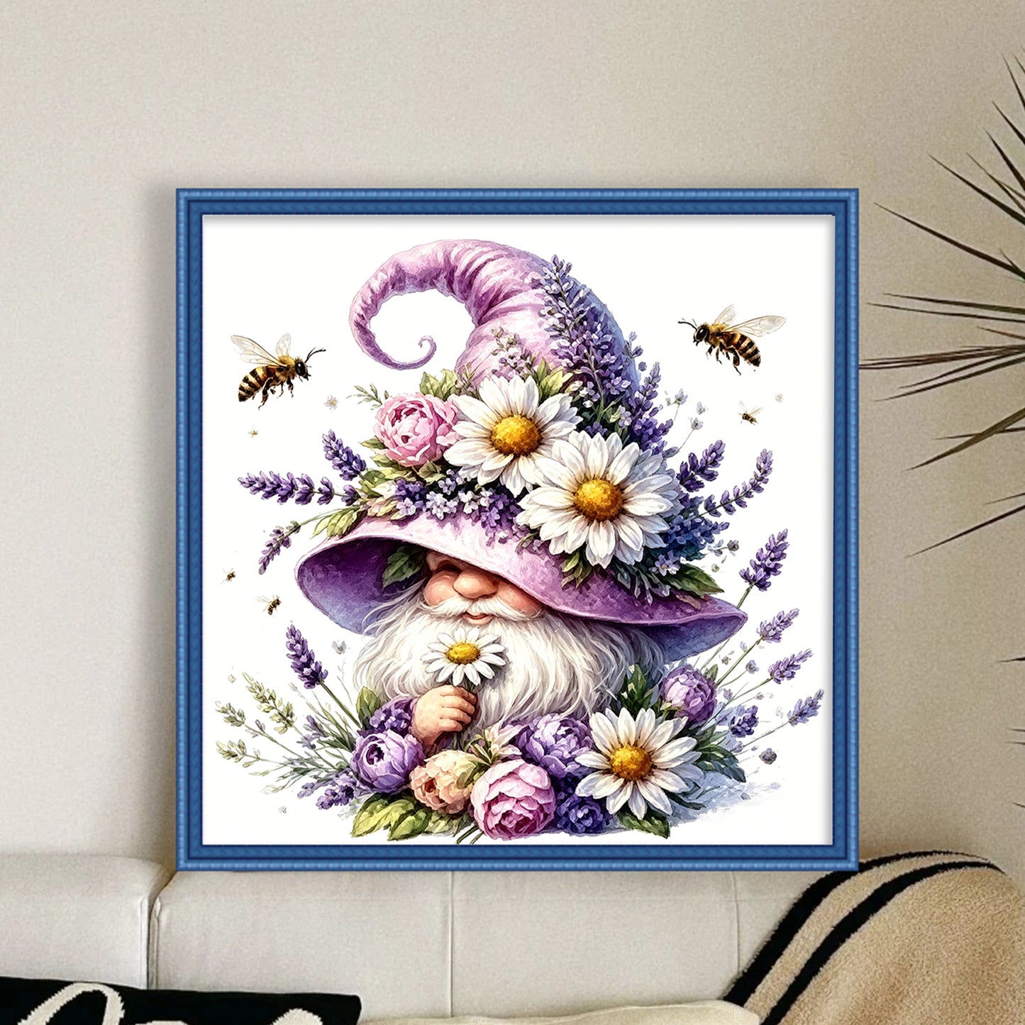 Purple Flower Gnome - Full 14CT Stamped Cross Stitch 30x30CM - Huacan