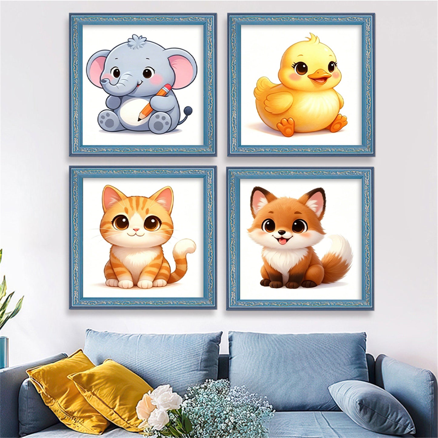 Cute Animals - Partial 11CT Stamped Cross Stitch 15x15CM - Huacan