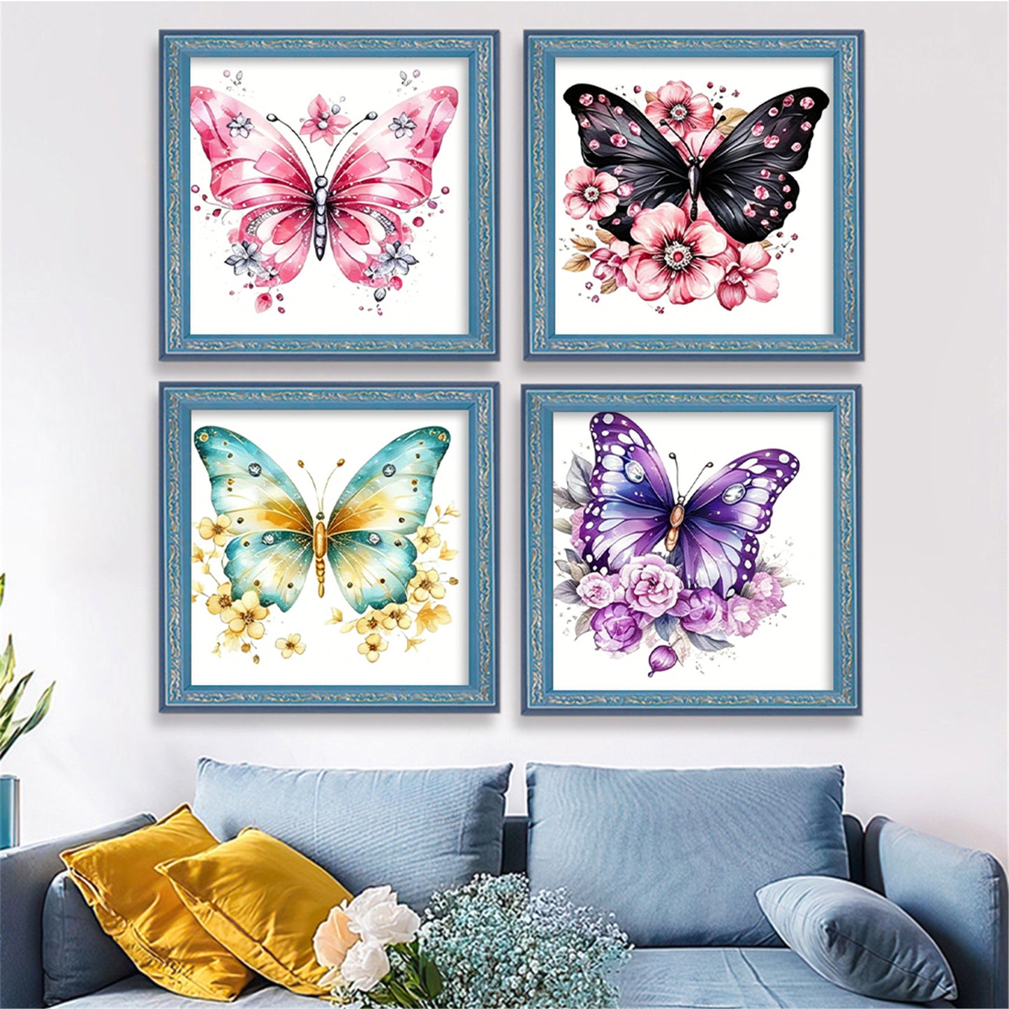 Floral Butterflies - Partial 11CT Stamped Cross Stitch 15x15CM - Huacan
