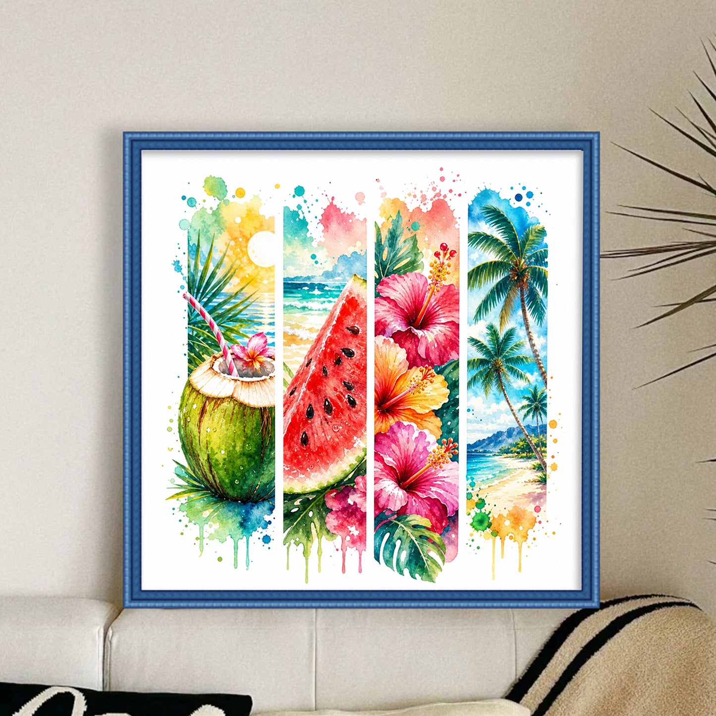 Summer Beach Fruits - Full 11CT Stamped Cross Stitch 45x45CM - Huacan