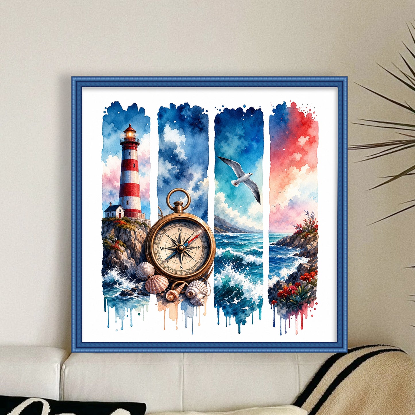 Summer Beach Lighthouse - Full 11CT Stamped Cross Stitch 45x45CM - Huacan